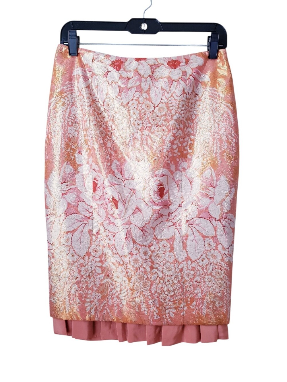 Vintage Tracy Reese Orange Floral Metallic Silk Skirt